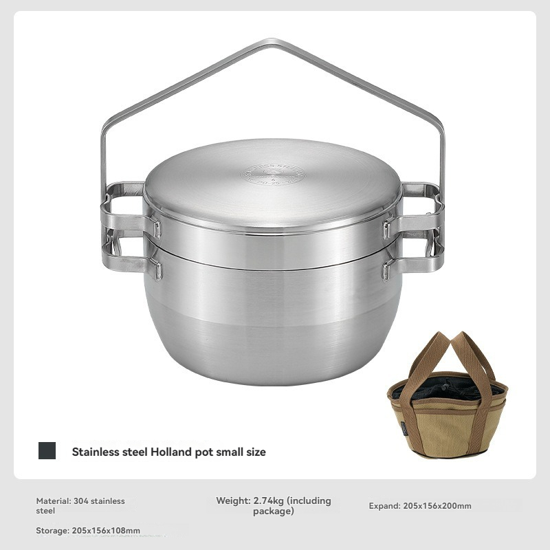 Camping Hanging Cooking Pot - Утолщенная походная кастрюля DO-25 из нержавеющей
