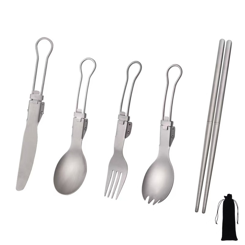 Camping Cooking And Cutlery Set - Титановый складной набор столовых приборов с