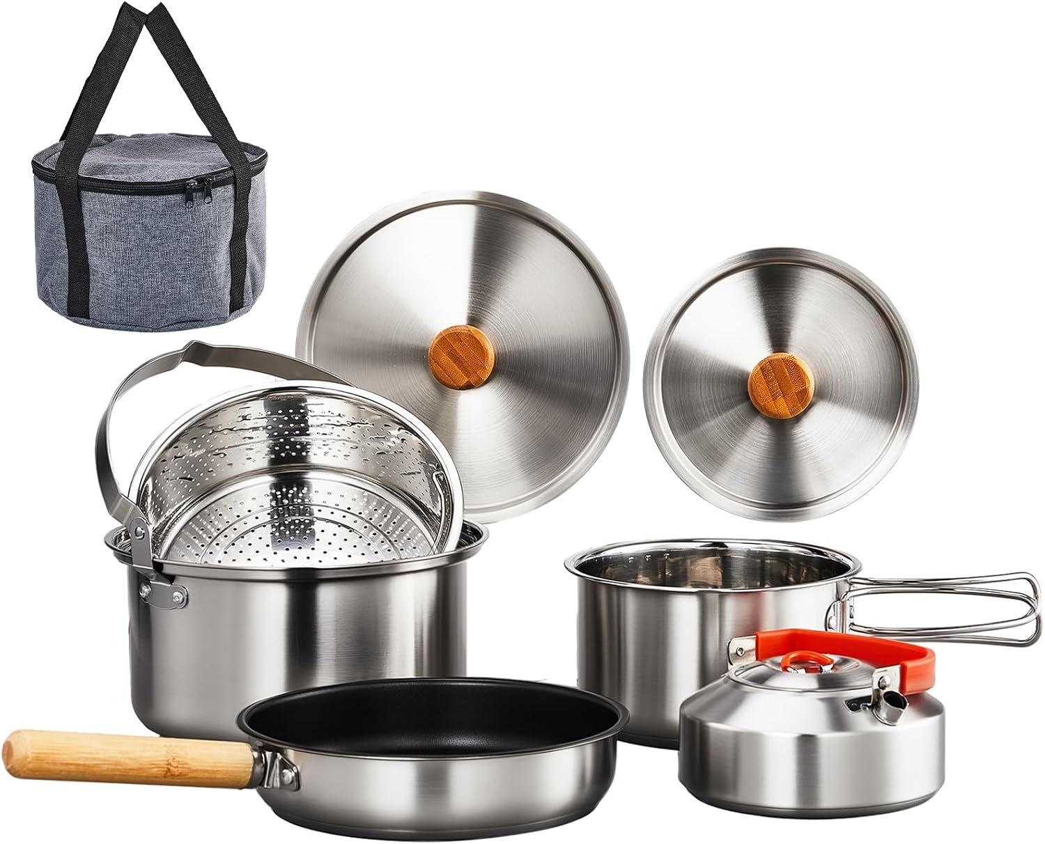 Camping Cooking Pot Stainless Steel - Набор посуды из 6 предметов, легкая