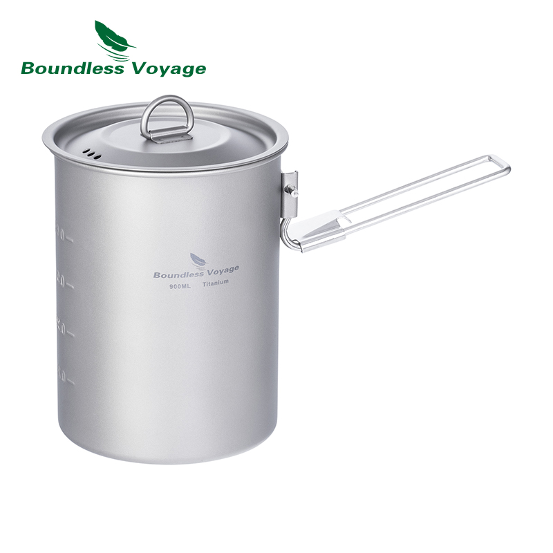 Camping Cooking Pot Stainless Steel - Титановая чашка Boundless Voyage, 900 мл,