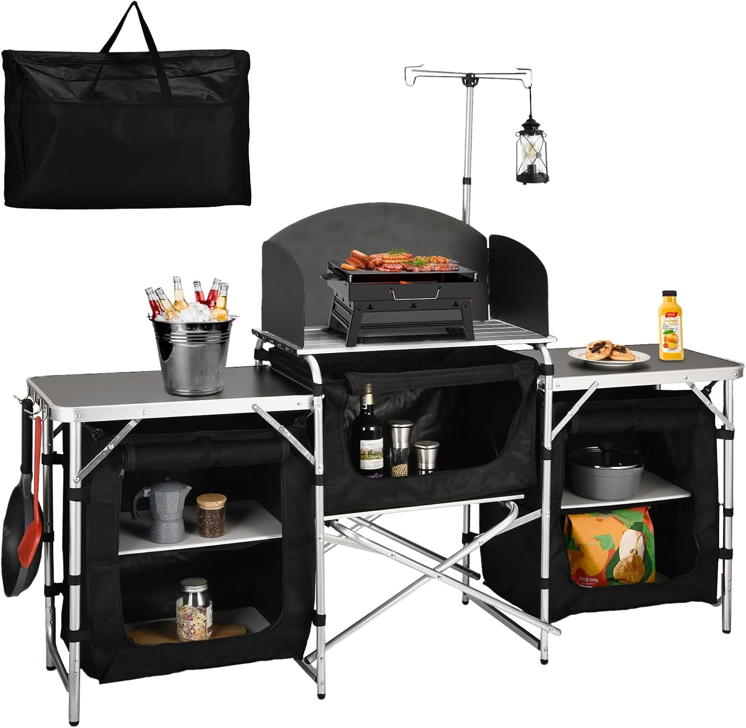 Camping Cooking Table With Windshield - Алюминиевый складной походный кухонный стол и
