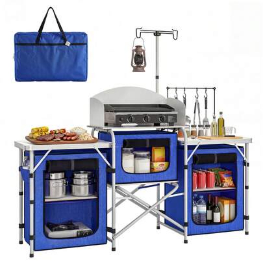 Camping Cooking Table With Windshield - Алюминиевый складной кухонный стол для кемпинга