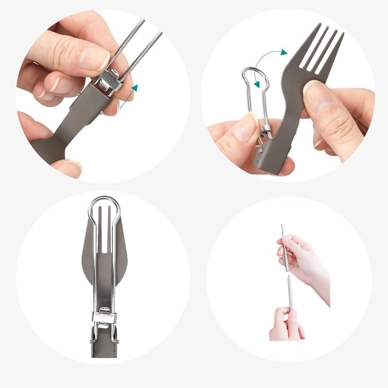 Титановый складной набор столо – обзор и цена Camping Cooking And Cutlery Set