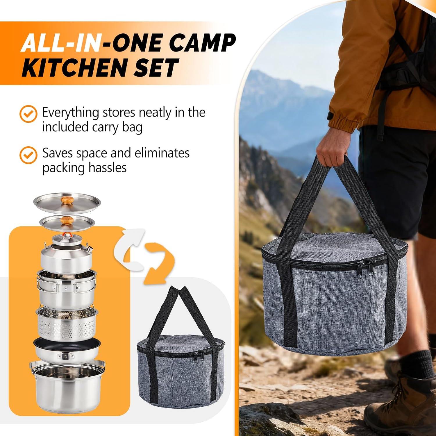 Набор посуды из 6 предметов, л – обзор и цена Camping Cooking Pot Stainless Steel