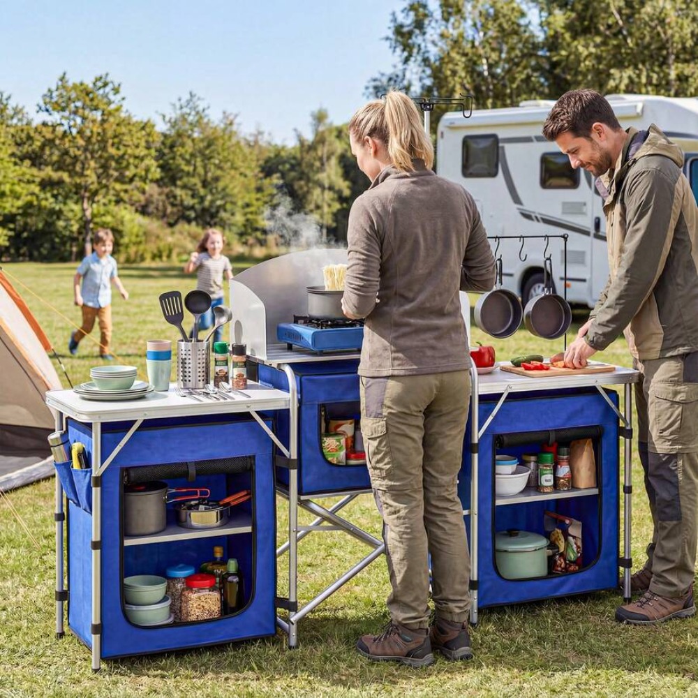 Алюминиевый складной кухонный  – обзор и цена Camping Cooking Table With Windshield